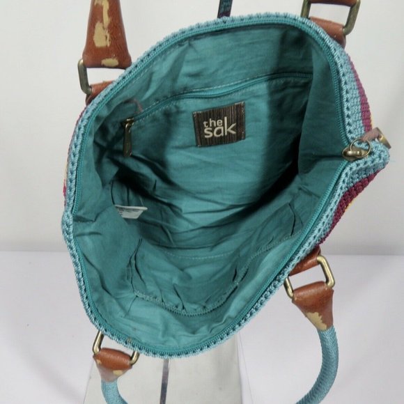 The Sak Boho Crochet Woven Rainbow Striped Shoulder Bag Firm Bottom Braided - Picture 4 of 6